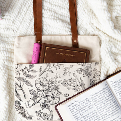 Faith-Inspired Canvas Tote Bag | Bible Verse & Floral Design