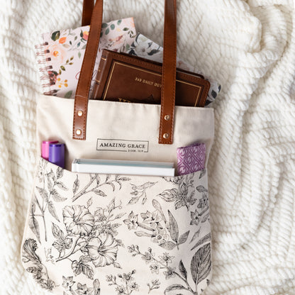 Faith-Inspired Canvas Tote Bag | Bible Verse & Floral Design