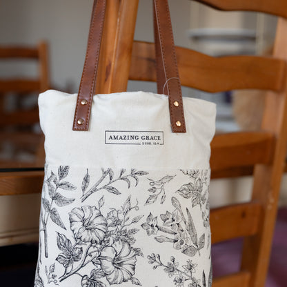 Faith-Inspired Canvas Tote Bag | Bible Verse & Floral Design