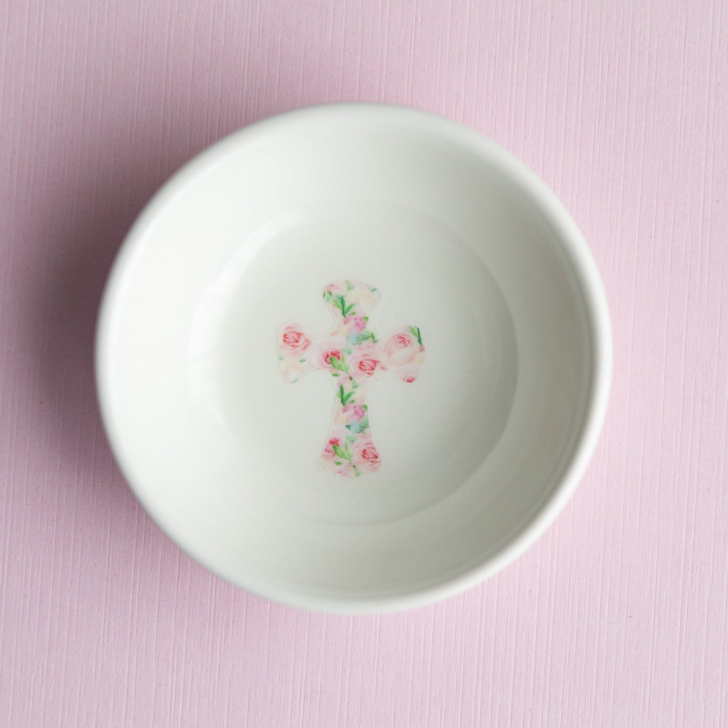 Floral Cross Ceramic Jewelry Trinket