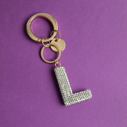 White & Black Bling Initial Key Chains