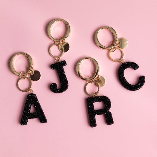 White & Black Bling Initial Key Chains