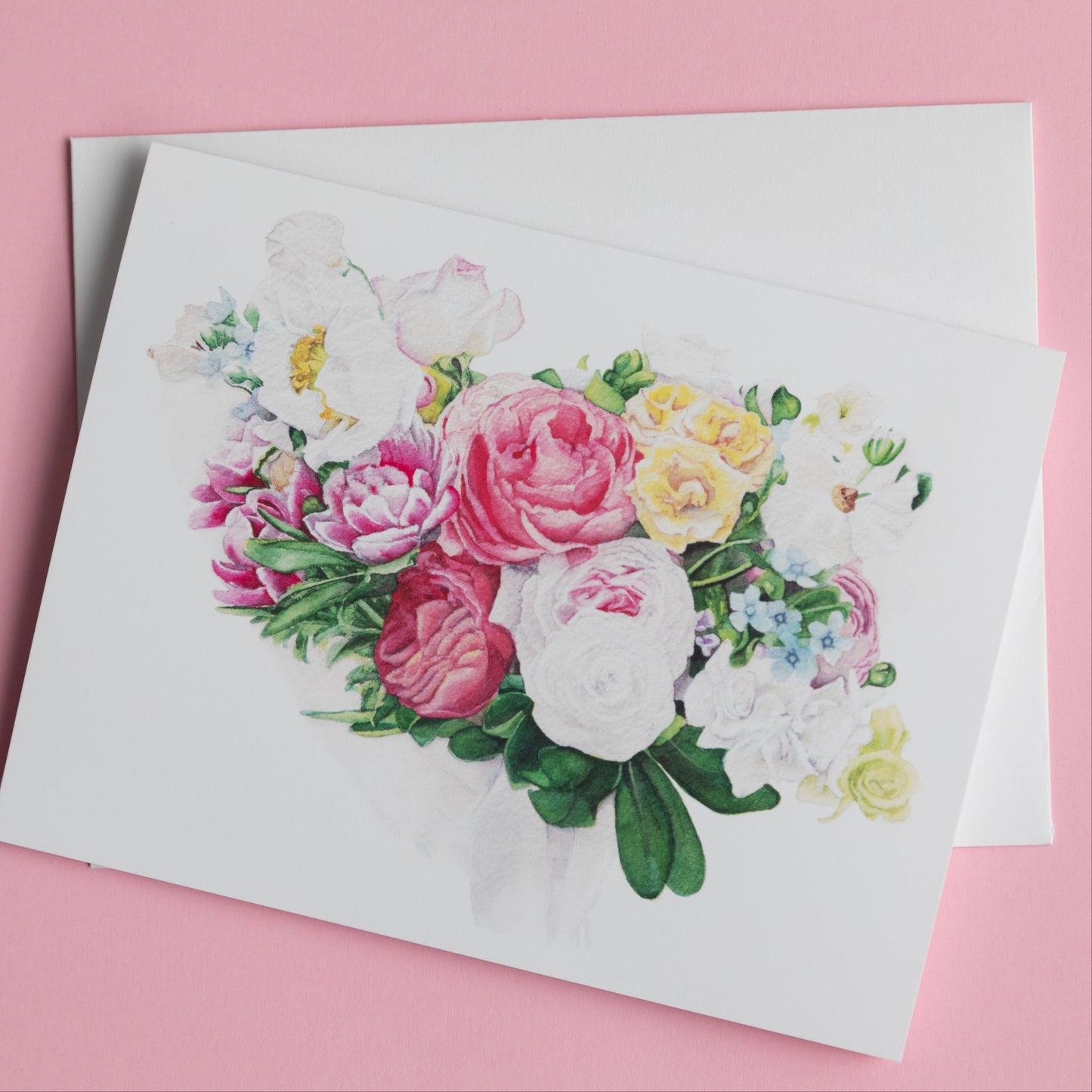 Hand Painted Peony Floral Bouquet Greeting Card