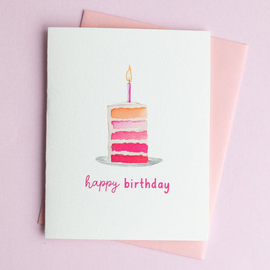 Tall Pink Slice of Birthday Cake Greeting Card