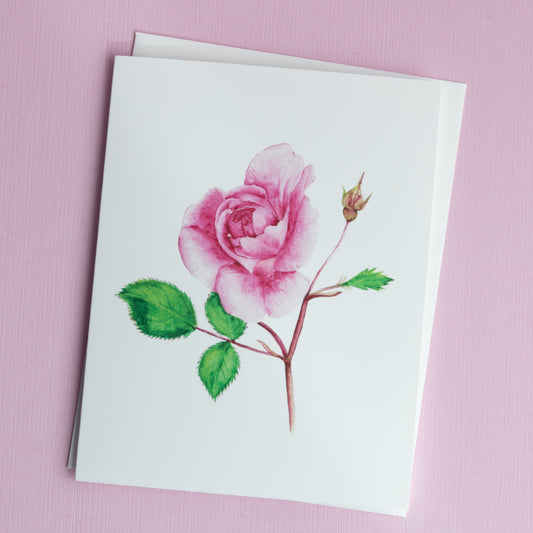Pink Rose Greeting Card - Any Occasion Hand Painted