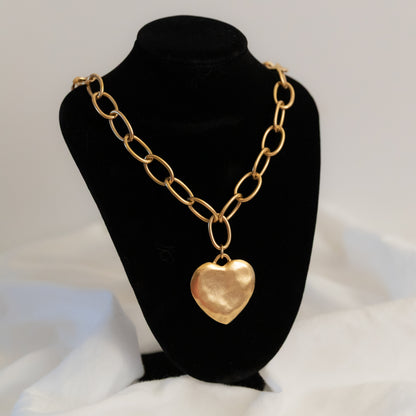Big Love Gold Chain Necklace | Oversized Heart Pendant | 17" Handmade Statement Necklace