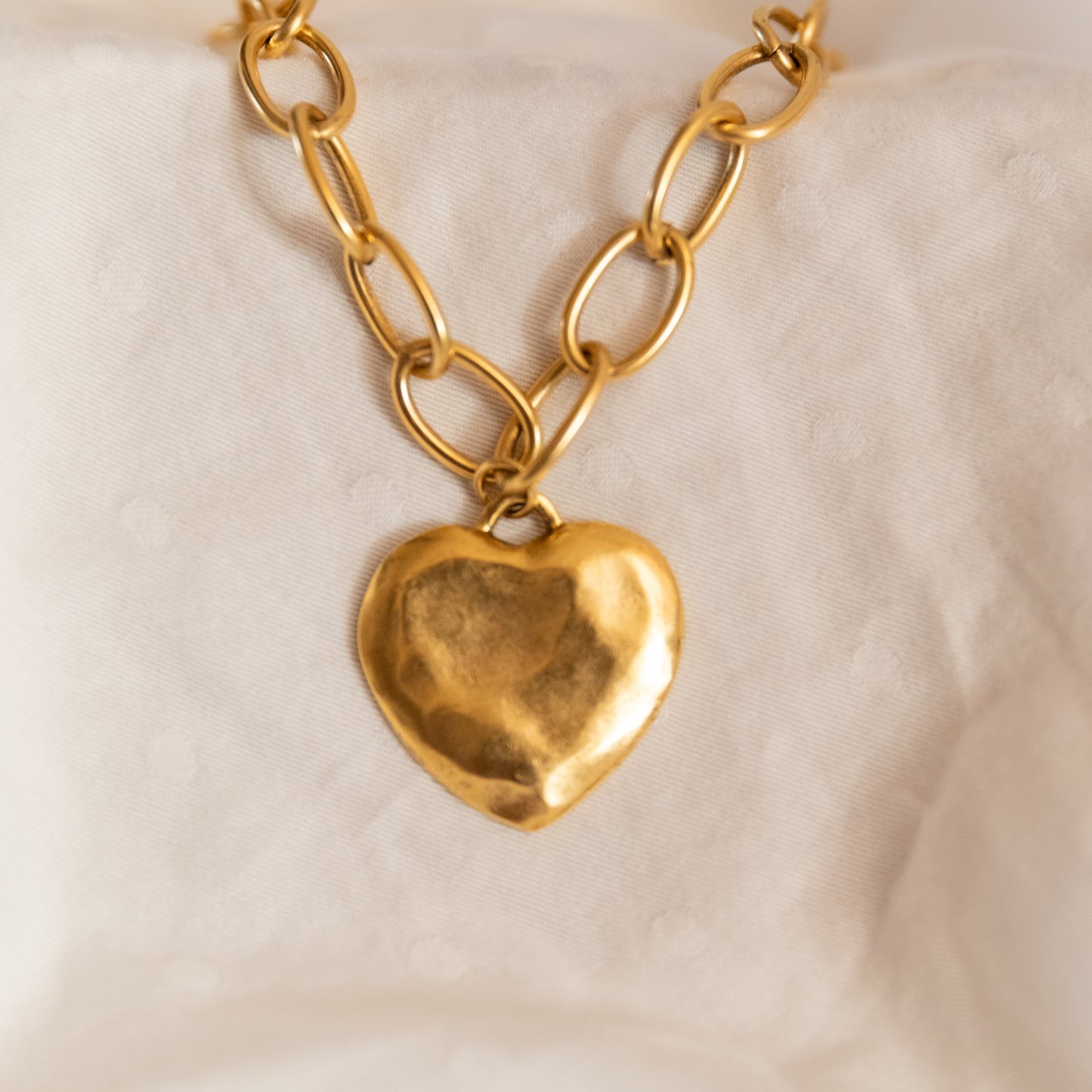 Big Love Gold Chain Necklace | Oversized Heart Pendant | 17" Handmade Statement Necklace