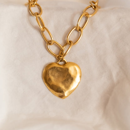 Big Love Gold Chain Necklace | Oversized Heart Pendant | 17" Handmade Statement Necklace