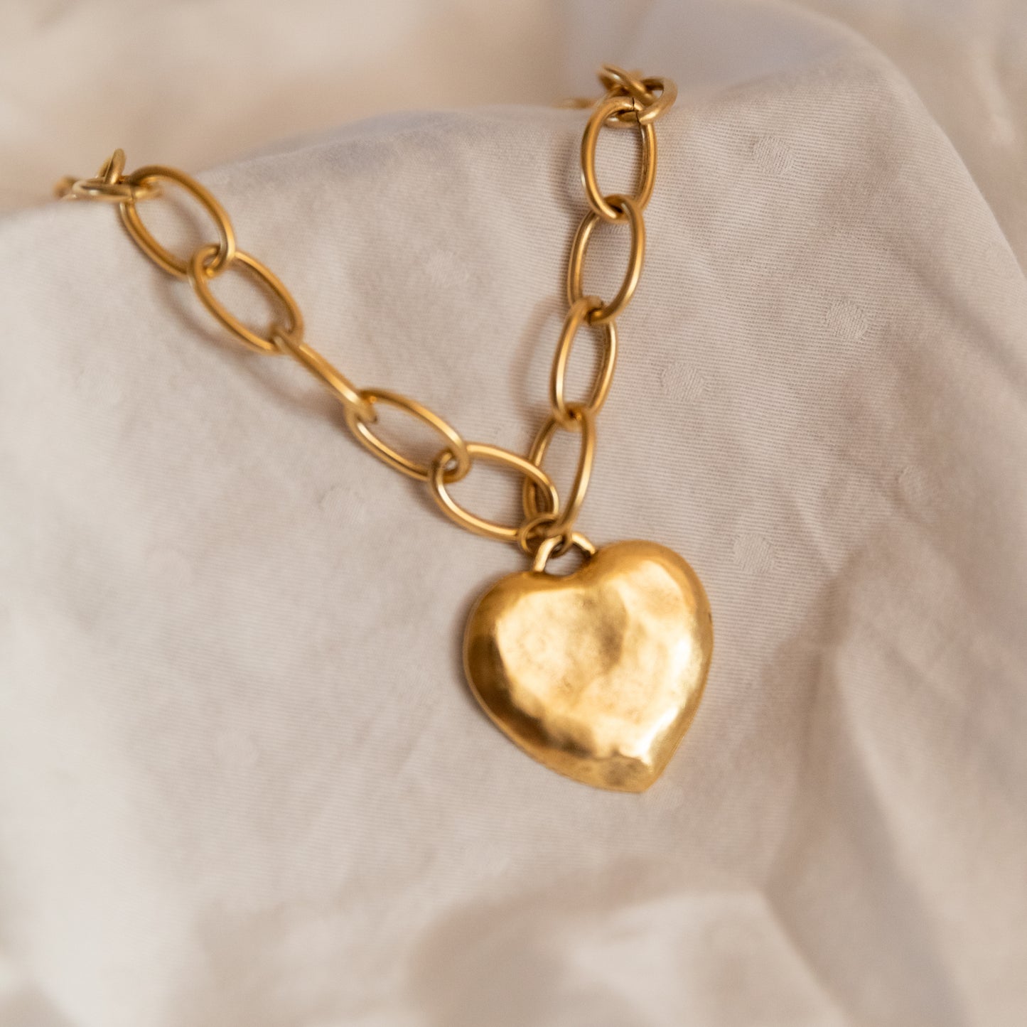 Big Love Gold Chain Necklace | Oversized Heart Pendant | 17" Handmade Statement Necklace