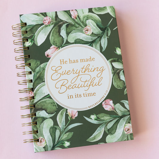 Green Floral Everything Beautiful Ecc. 3:11 Wirebound Journal