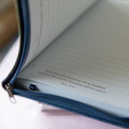 Classic Peacock Faux Leather Soft Cover Journal 'Blessed' Jeremiah 17:7 - Zip Up