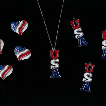 USA Flag Design Heart Shape Charm and USA Letters Shape Jewelry Charms