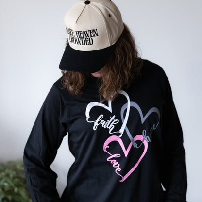 'Faith Hope & Love' Three Hearts Women's Tee