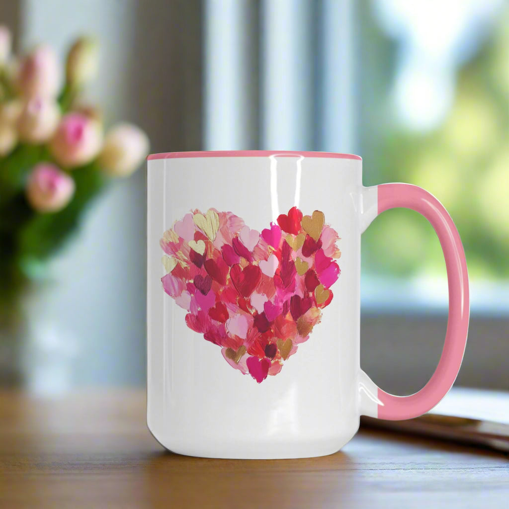 White Deluxe Ceramic Mug 15oz. (Pink + White)