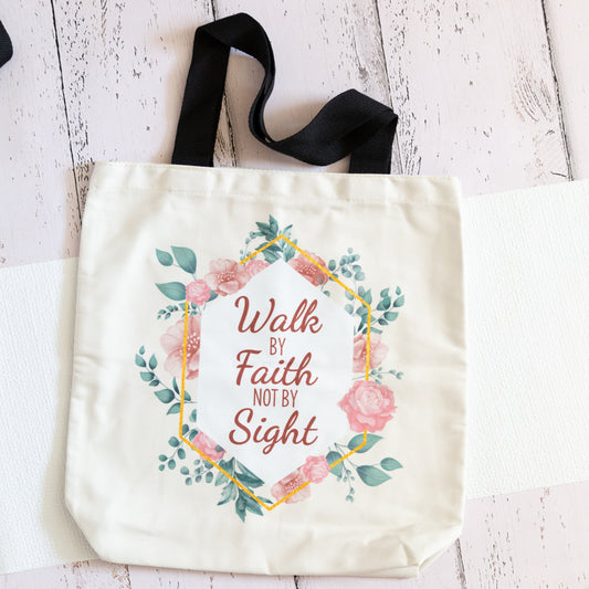 Walk By Faith, Durable Tote Bag 16" Size, Tote Accessory Bag