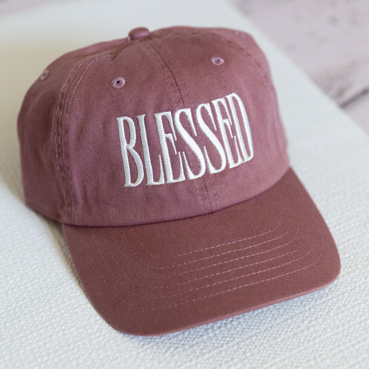 Women's Embroidered Baseball Cap, 'Blessed' Embroidered Lettering, Adjustable Size, Mauve