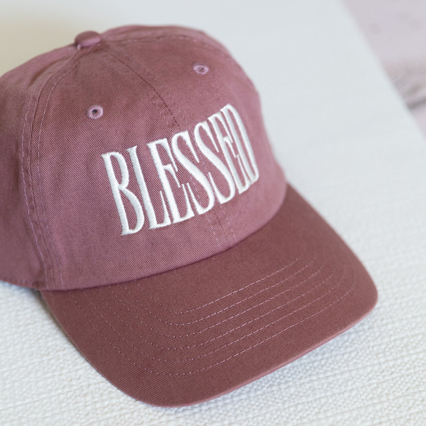 Women's Embroidered Baseball Cap, 'Blessed' Embroidered Lettering, Adjustable Size, Mauve