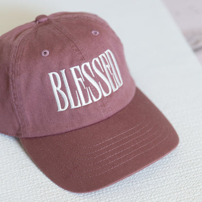Women's Embroidered Baseball Cap, 'Blessed' Embroidered Lettering, Adjustable Size, Mauve