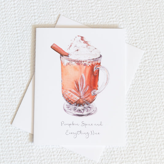 Fall Hand Painted Pumpkin Spice Latte, Blank Folded Greeting Card, Pumpkin Spice, Everything Nice