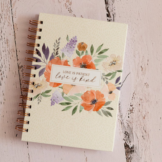 Wire Bound Journal 'Love is Patient, Love is Kind'  Floral Poppy Design