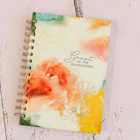 Journal, Wire Bound,Water Color,  Floral, 'Great is Thy Faithfulness'