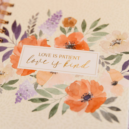 Wire Bound Journal 'Love is Patient, Love is Kind'  Floral Poppy Design