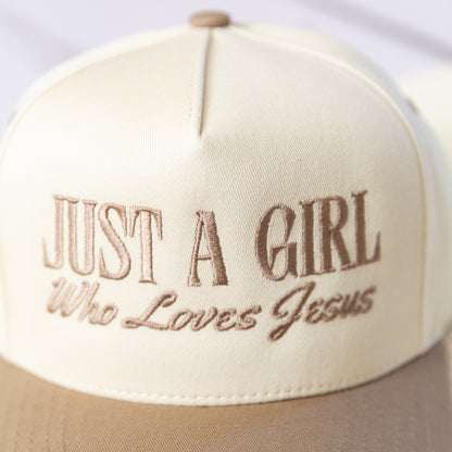 NEW!!   'Just a Girl Who Loves Jesus'  Embroidery Adjustable Trucker Hat