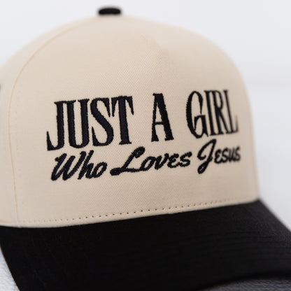 NEW!!   'Just a Girl Who Loves Jesus'  Embroidery Adjustable Trucker Hat