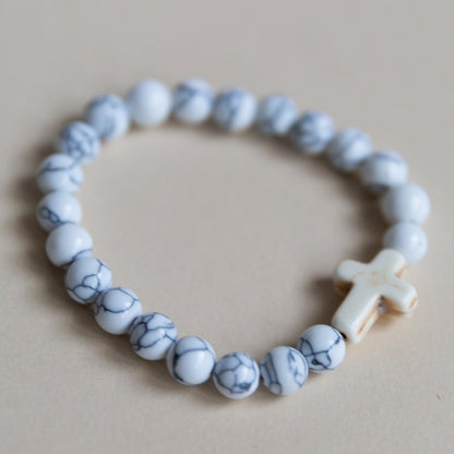 Stone Cross Beaded Bracelet – Handcrafted Faith Jewelry