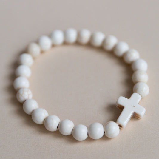 Stone Cross Beaded Bracelet – Handcrafted Faith Jewelry