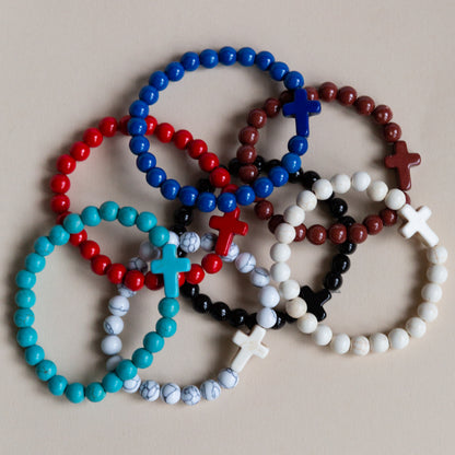Stone Cross Inspirational Beaded Bracelet-Unisex