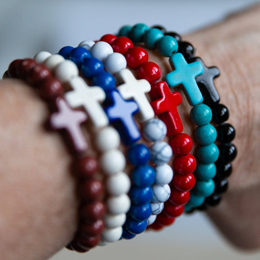 Stone Cross Beaded Bracelet – Handcrafted Faith Jewelry