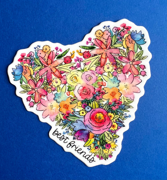 Best Friends Floral Heart Sticker 3"