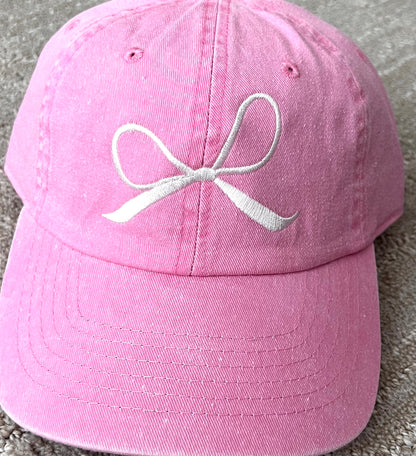 White Bow Embroidered Design Cotton Denim SoftBaseball Cap Adjustable