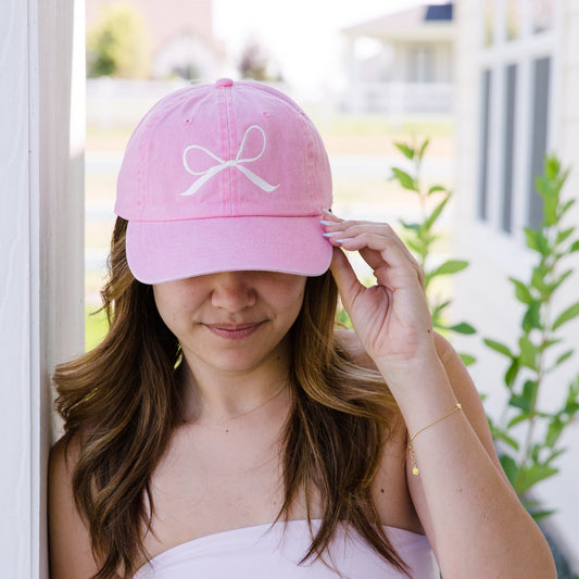 Bow Embroidered Graphic Design Cotton Baseball Cap