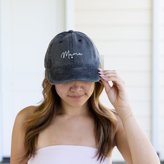 'MAMA' Design Printed Acid Washed Denim Adjustable Baseball Cap