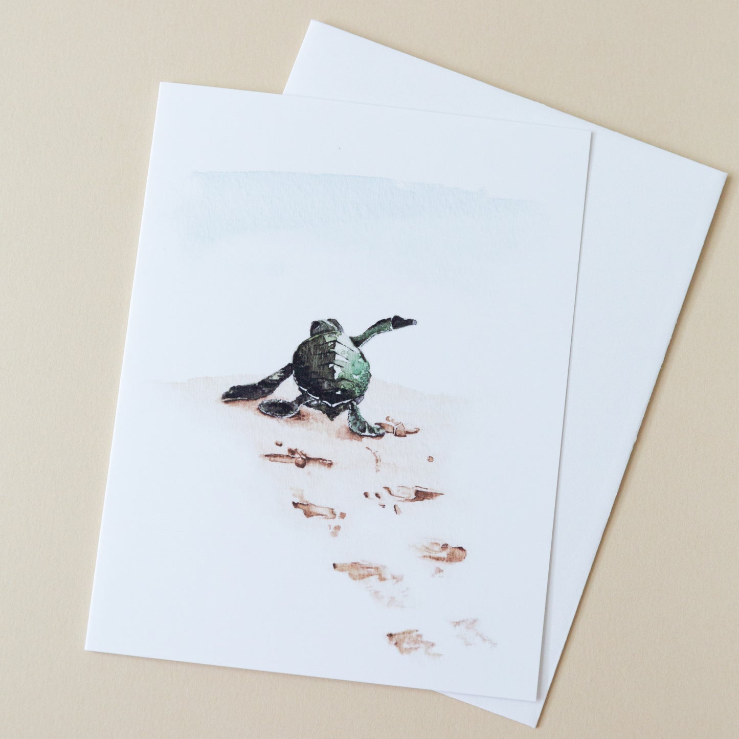 Beach Theme, Baby Sea Turtle Walking, on Sand, Summer, Greeting Card