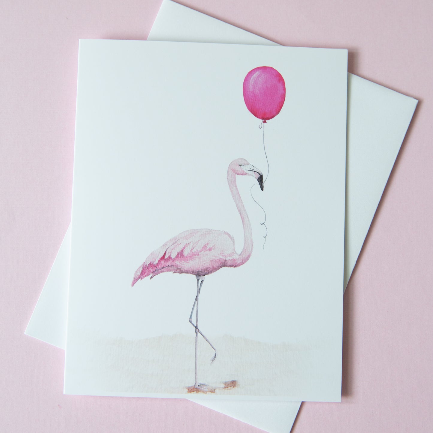 Flamingo with Balloon Greeting Card, Baby Shower, Welcome Baby Card, Flamingo Design