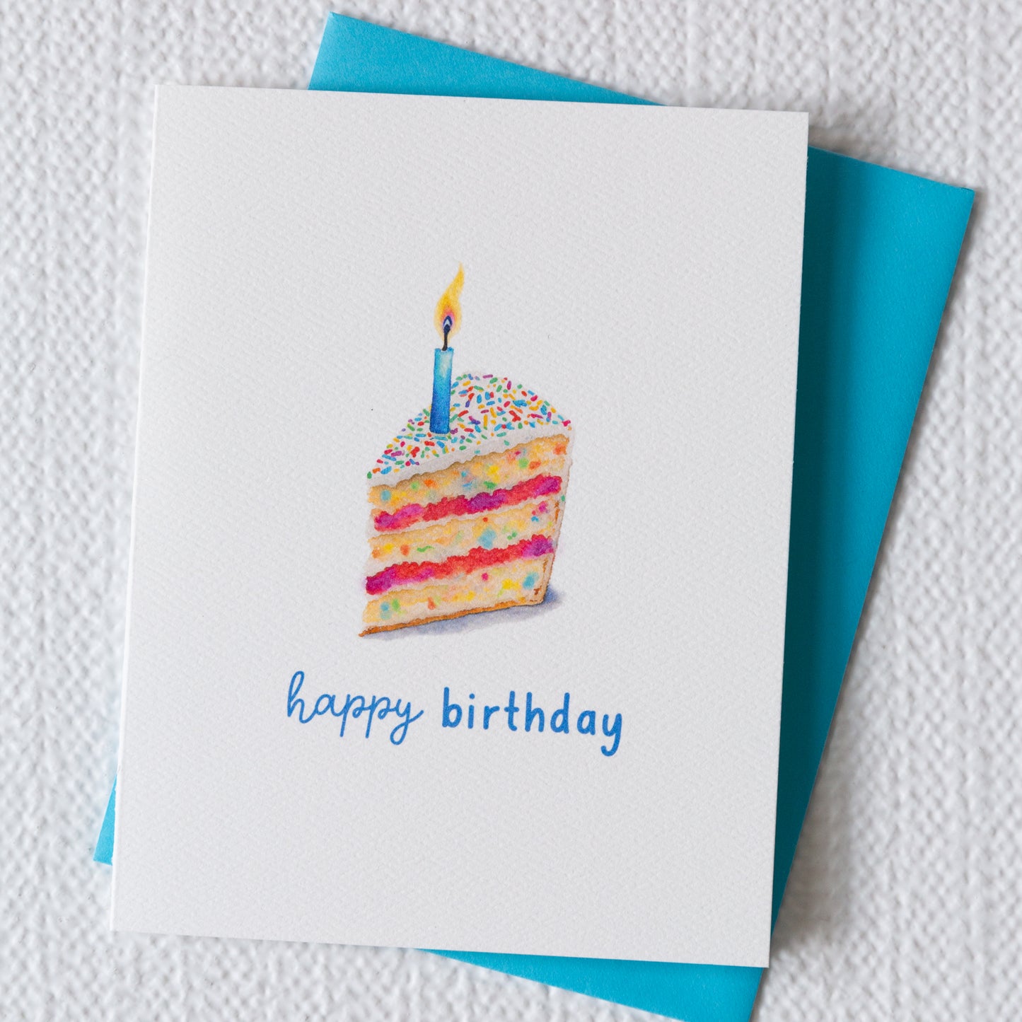Happy Birthday, Any Age, Slice of Confetti Cake, Birthday Candle, Blank Greeting Card