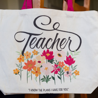 Tote Bag Canvas, Teacher Durable Canvas Tote, I Know the Plans, Jer. 29:11, Gift For Teachers, 100% Cotton Canvas