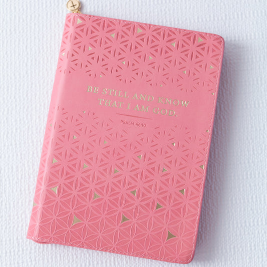 Pink Faux Leather Soft Cover Journal with Zipper Be Still and Know.. Psalm 46:10